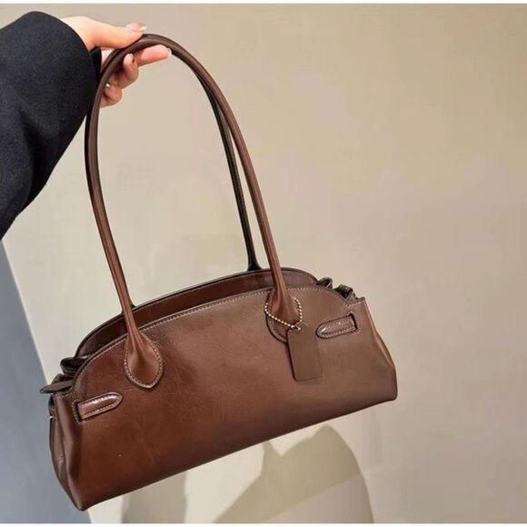 Structured PU Leather Retro Bowling Shoulder Bag - Picture 1 of 15